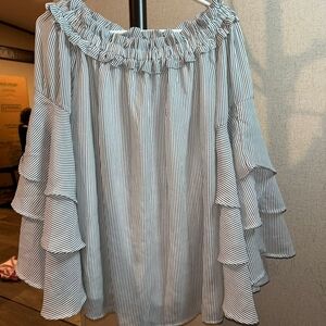 Ashley Stewart Black and White Ruffle Blouse